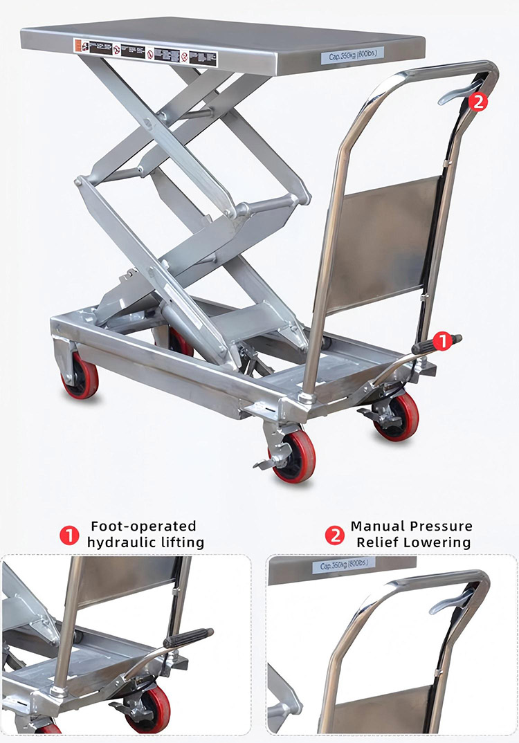 500kg stainless steel hydraulic lifting platform truck